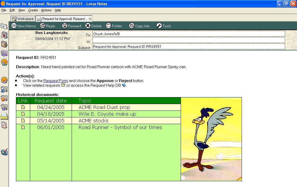 Screenshot of original message