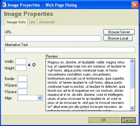 Image properties dialog box