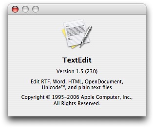 TextEdit 1.5 About page