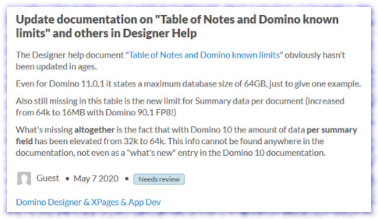 Idea: HCL should update documentation of Domino limits