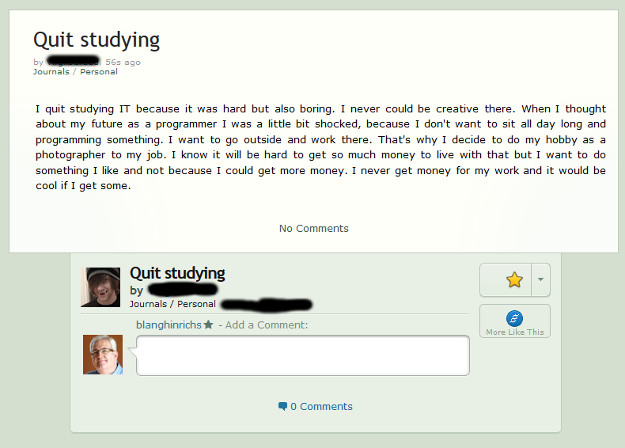 I quit studying IT because it is hard and also boring. -deviantArt journal