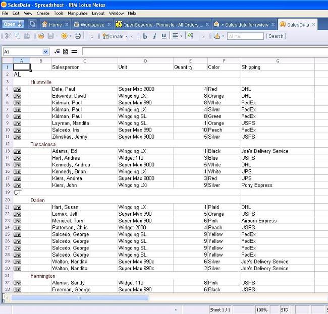 Notes view rendered and shown in spreadsheet